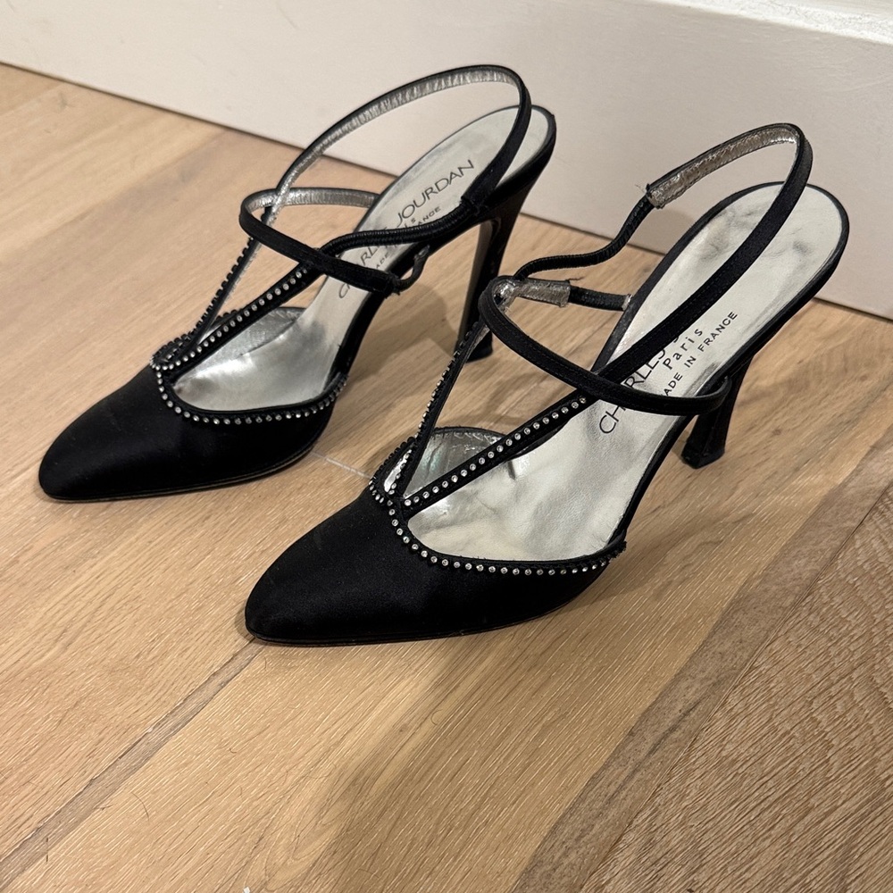 Charles Jourdan Black Strappy Heels